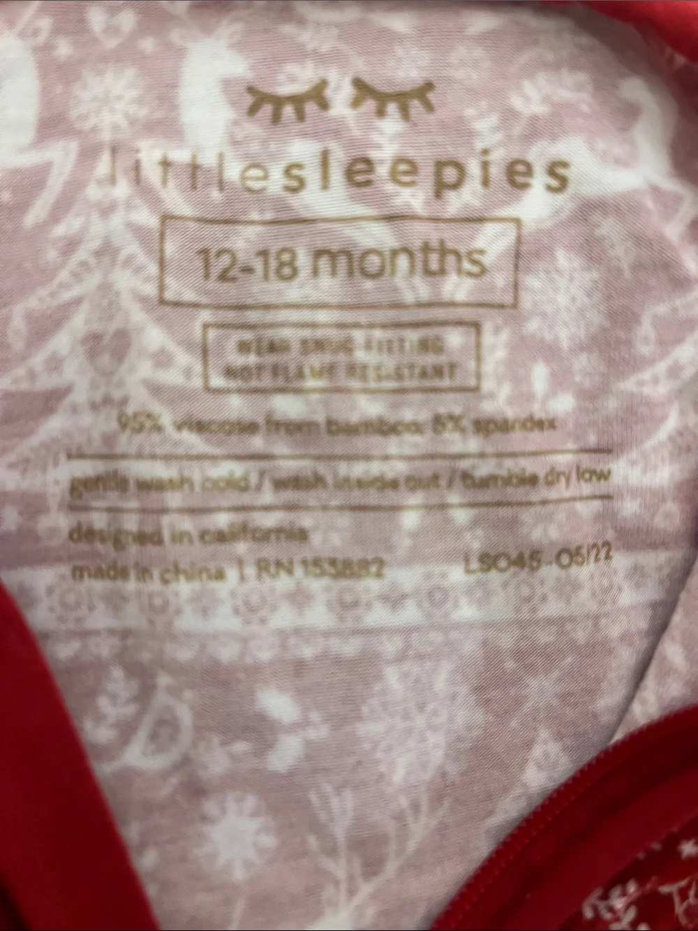 Little Sleepies Reindeer Cheer Zippy Footie Bamboo Size 12-18 Months